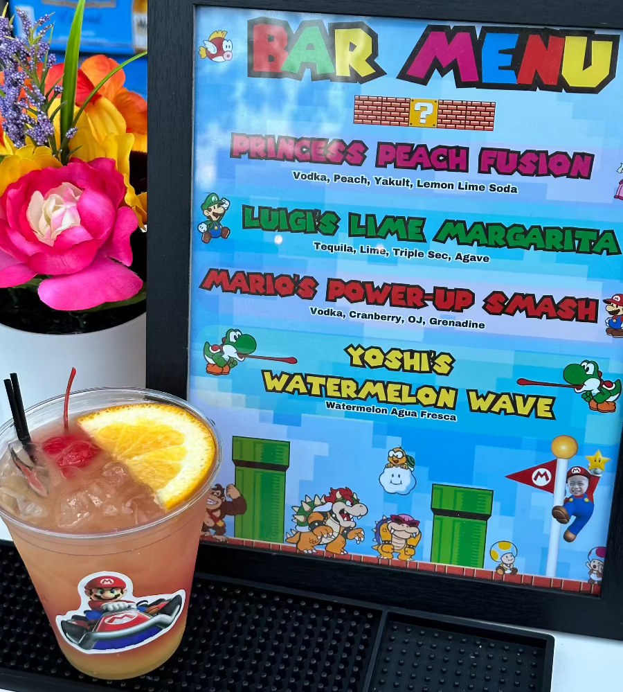 mario themed bar menu